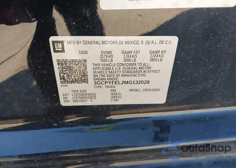 2021 Chevrolet Silverado 1500 4Wd Short Bed Lt Trail Boss z USA, uszkodzony, nr VIN 3GCPYFEL2MG132028